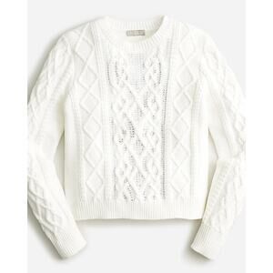 J. Crew White Cable-Knit Crewneck Sweater